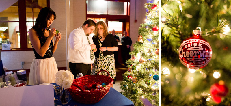 Above At their Christmasthemed wedding Gwen Nick had guests decorate