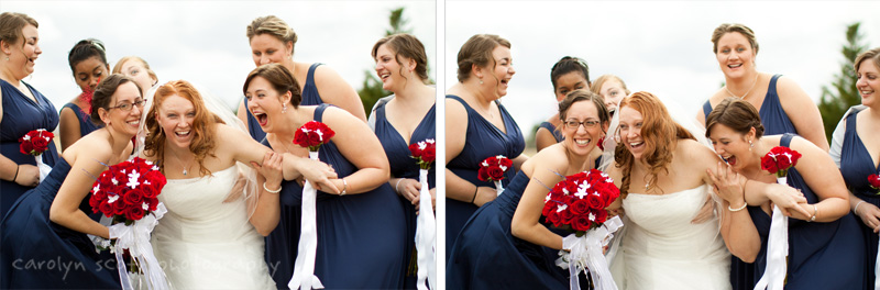 red white and blue bridesmaids