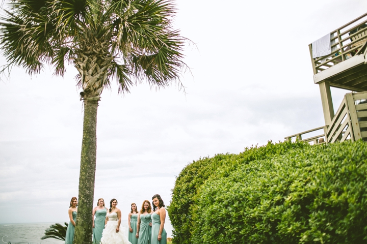 Bridesmaids by palm tree
