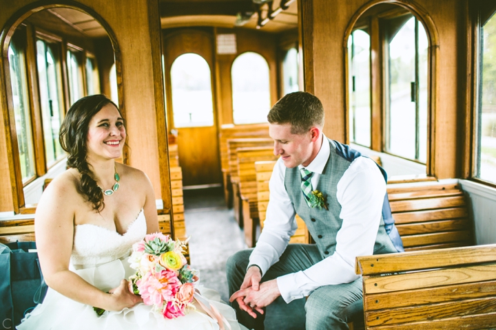 Bride and groom in trolley