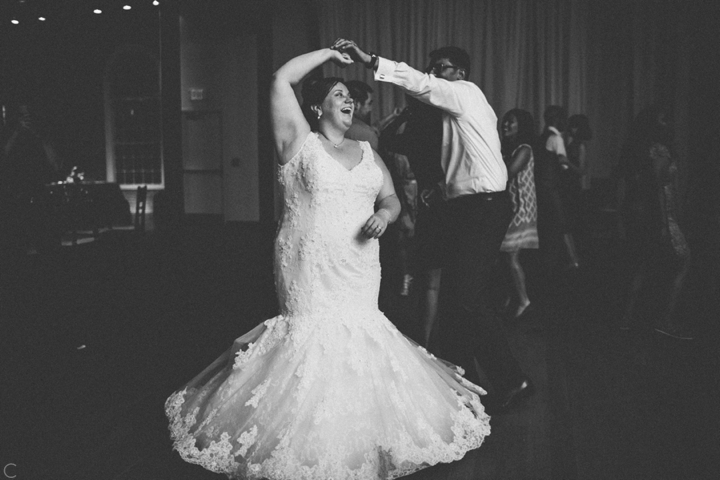 Dancing at wedding in lace dress