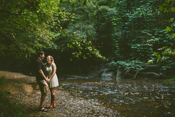Couple standing by creek