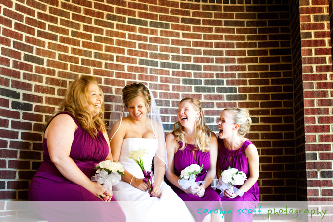 bridesmaids in sangria dresses