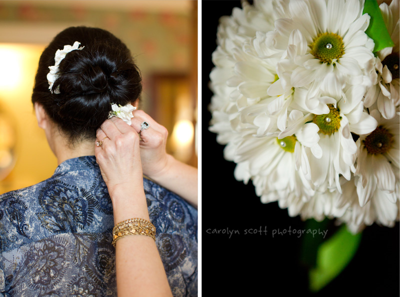 white flowers in hair wedding