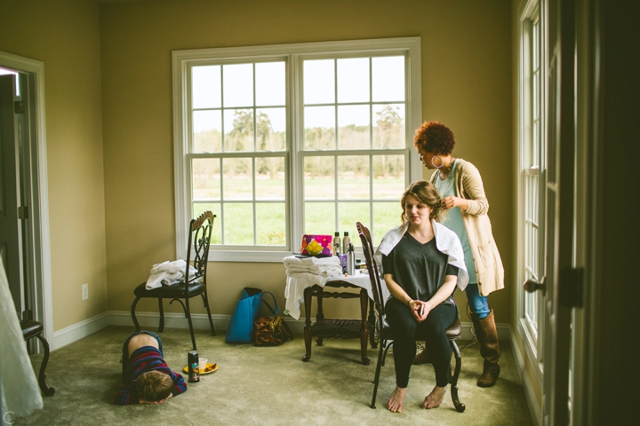 Bridesmaid getting hair done