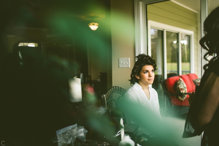 Bride getting makeup done