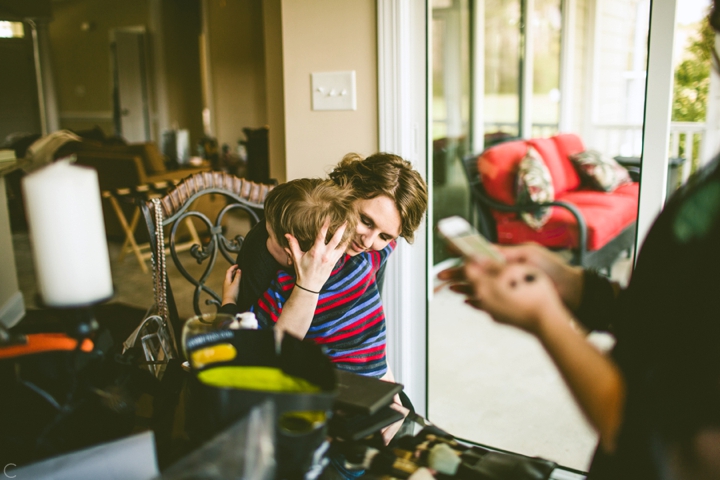 Mom hugging son