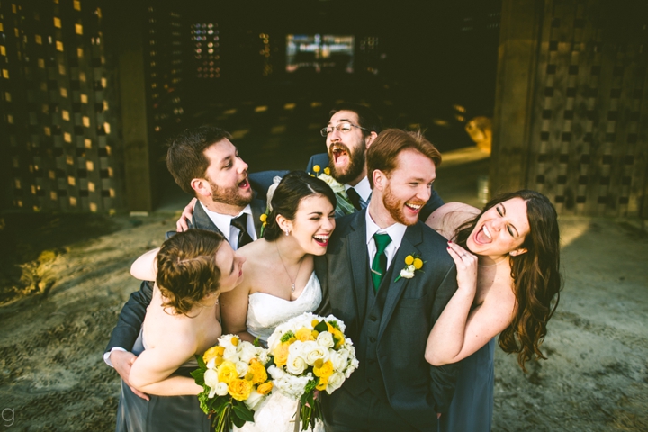 Bridal party laughing