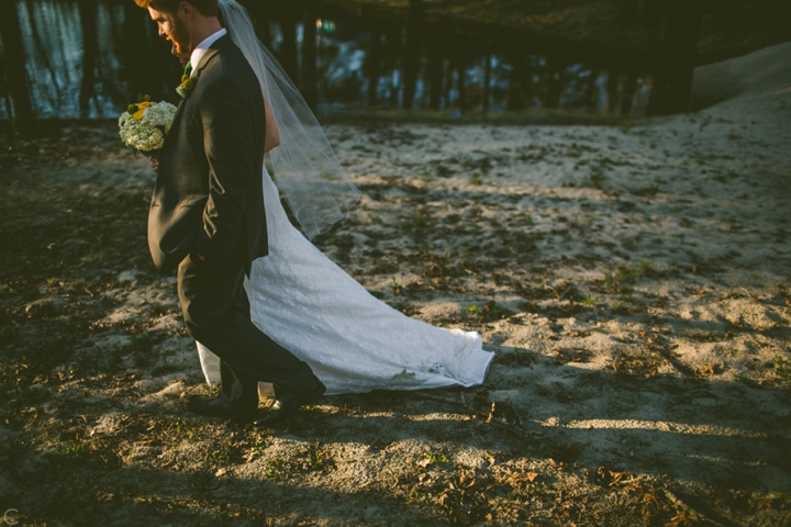 Bride and groom walking