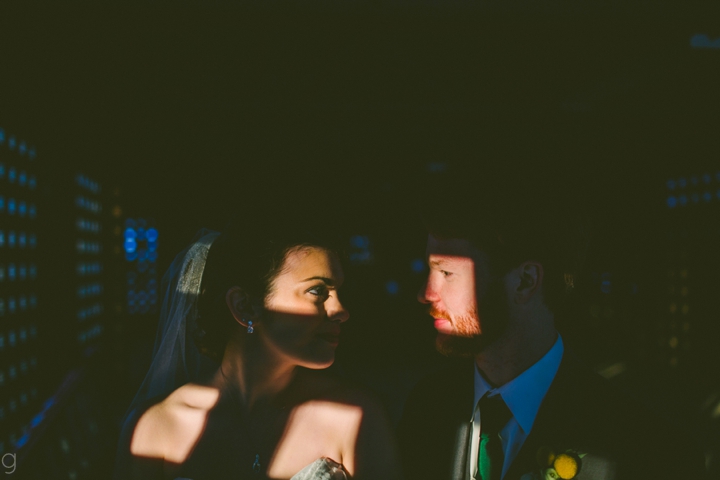 Bride and groom in strange light