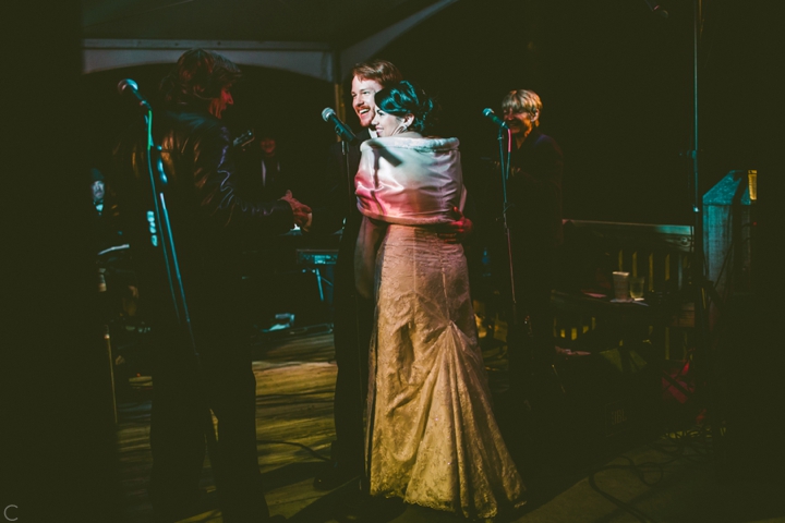 Bride and groom hug