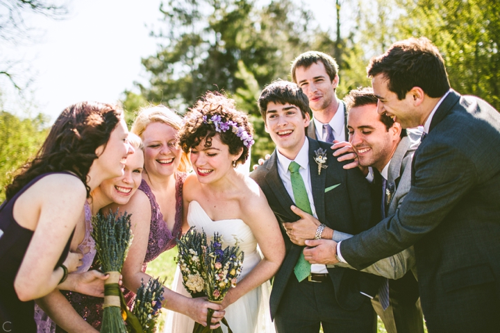 Wedding party laughing