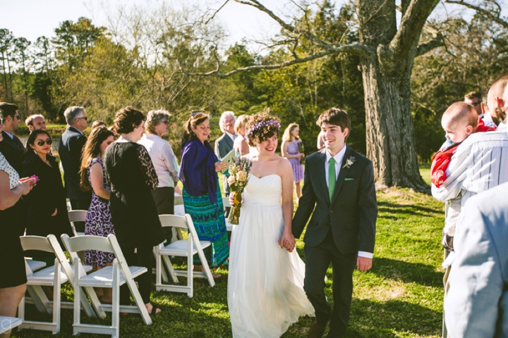 Wedding couple recessing