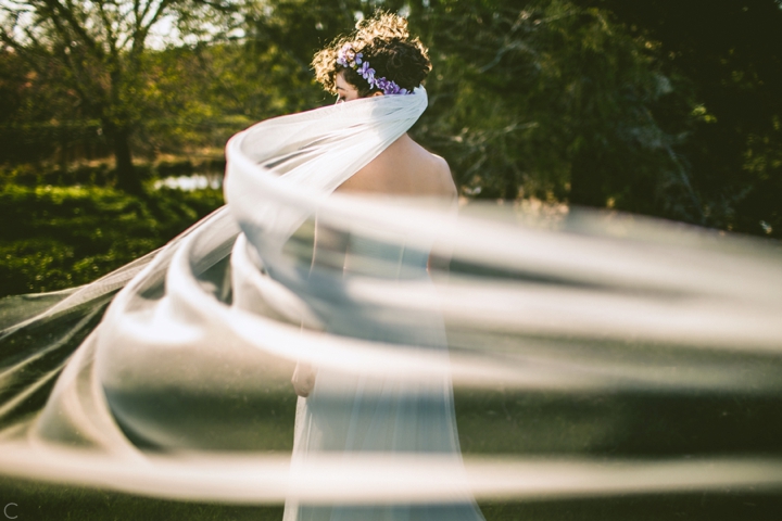 Bridal portrait with long veil