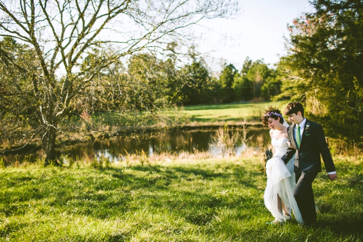 Couple walking on farm