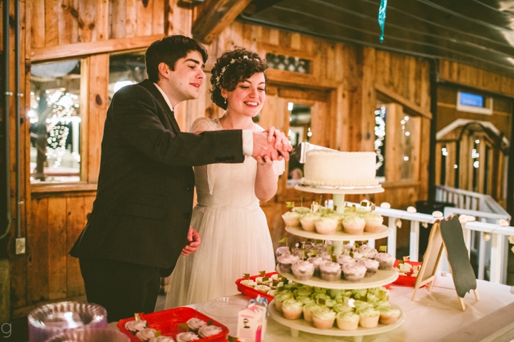 Cake cutting at wedding