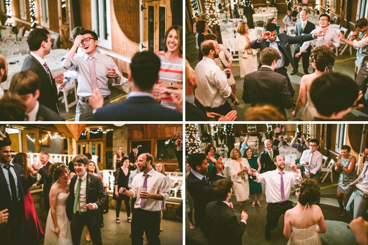 Wedding reception dancing inside barn