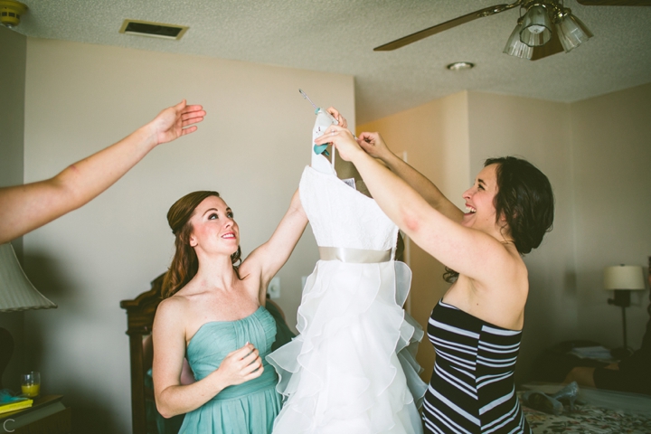 Bride getting dressed