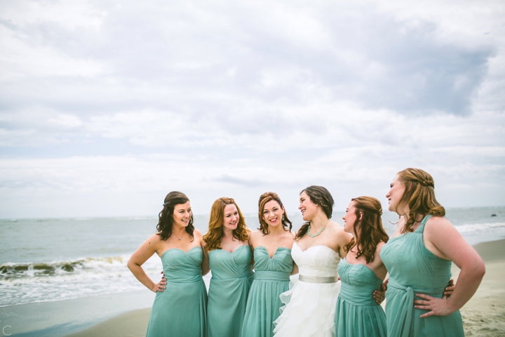 Bridesmaids on beach