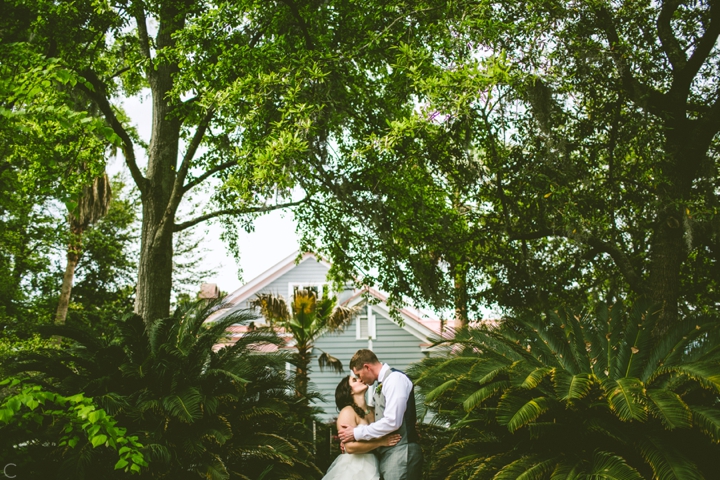 Bride and groom kissing