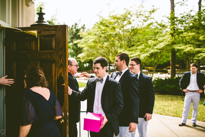 Groomsmen entering church