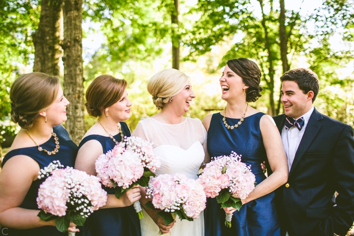 Bride and bridesmaids talking