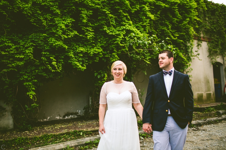 Bride and groom walking