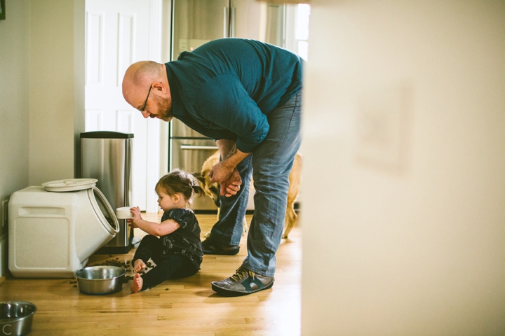 little kid feeding the dog