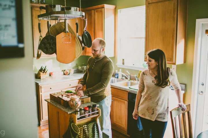 Couple cooking in kitchen