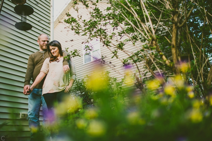 Couple standing in garden