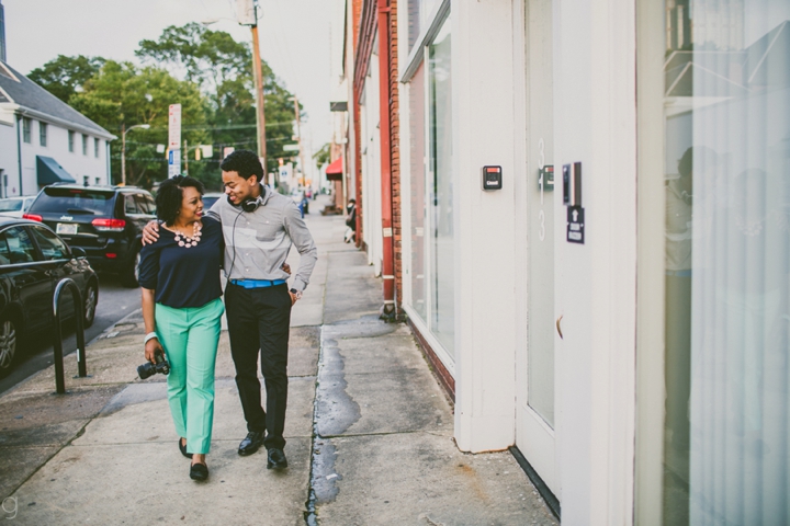 Couple walking down the street