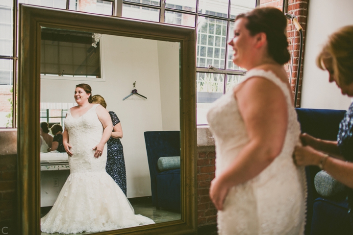 Bride getting dressed