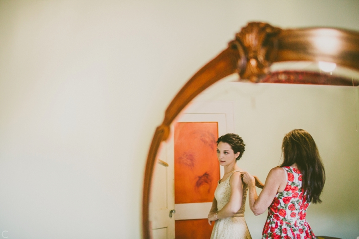 Bride getting dressed