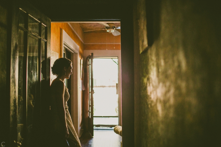 Bride standing in doorway