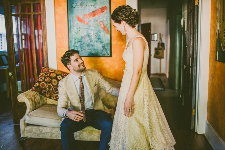 Bride and groom see each other