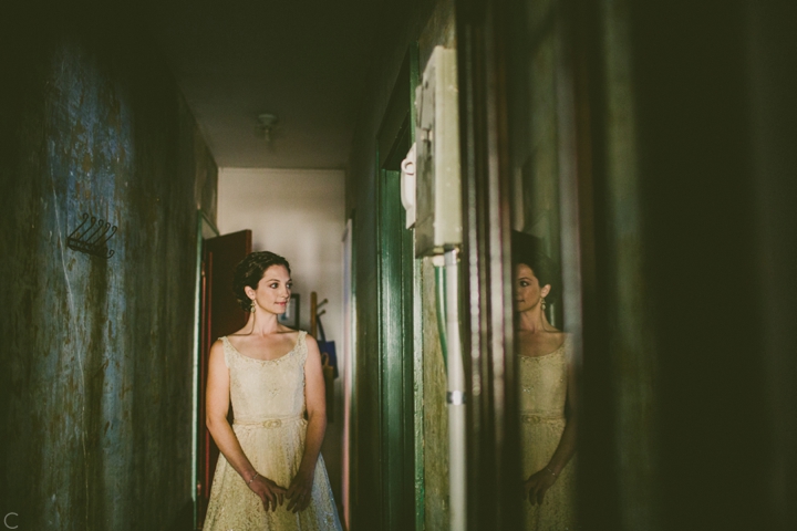 Bride standing in hallway