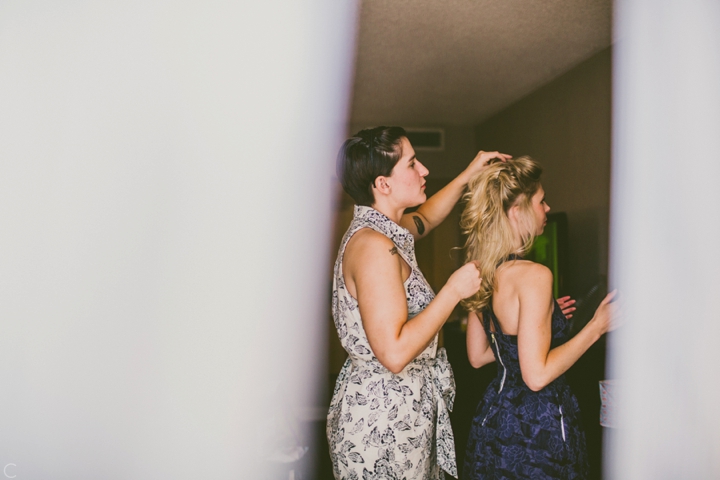 Bride getting hair done