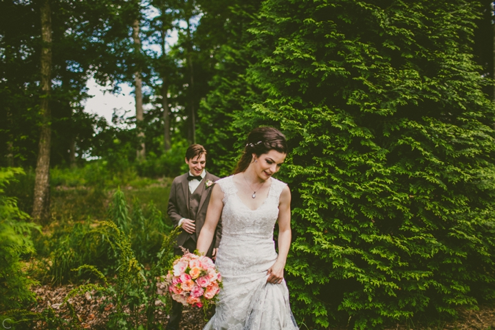 Bride and groom walking