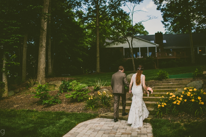 Bride and groom walking