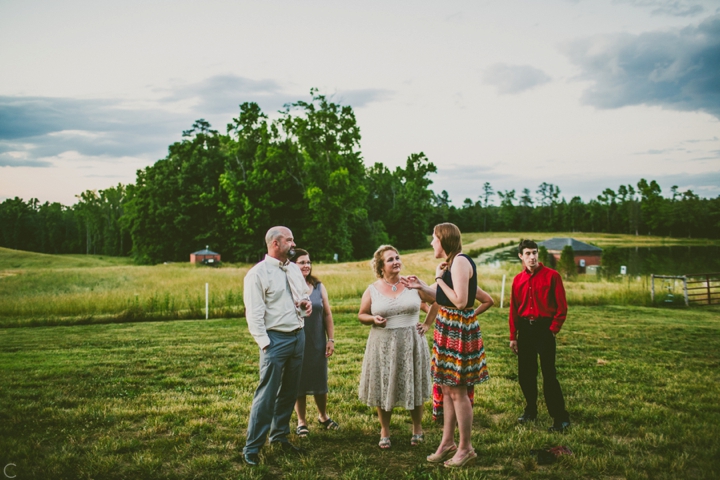 Wedding guests on farm