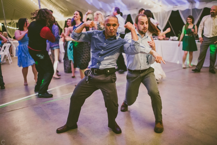 Wedding guests dancing