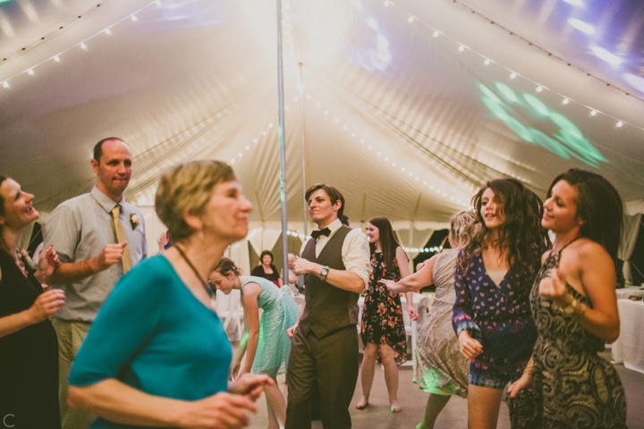 Wedding guests dancing