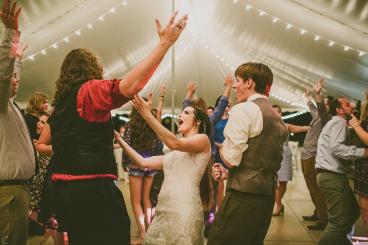 Wedding guests dancing