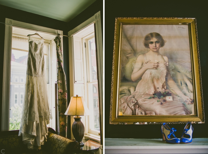 Wedding dress in window