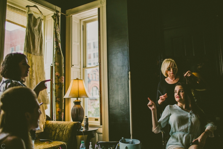 bride getting ready at hotel tabard inn