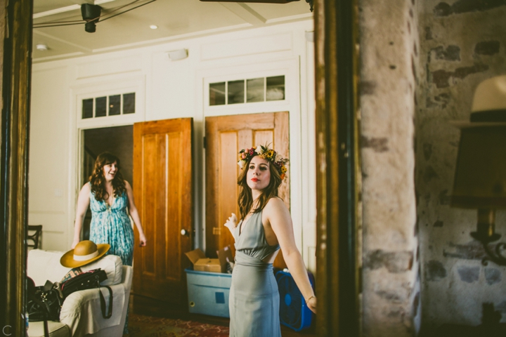 Bride wearing flower crown