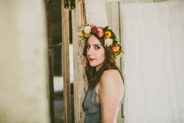 Bride wearing flower crown