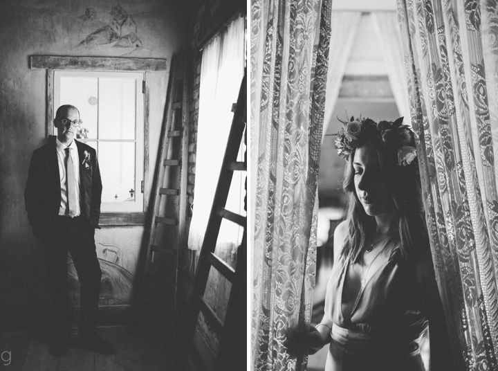 Black and white portraits of bride and groom