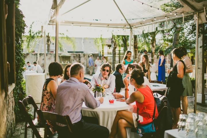 Wedding guests talking