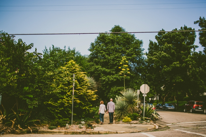 Couple standing on street corner